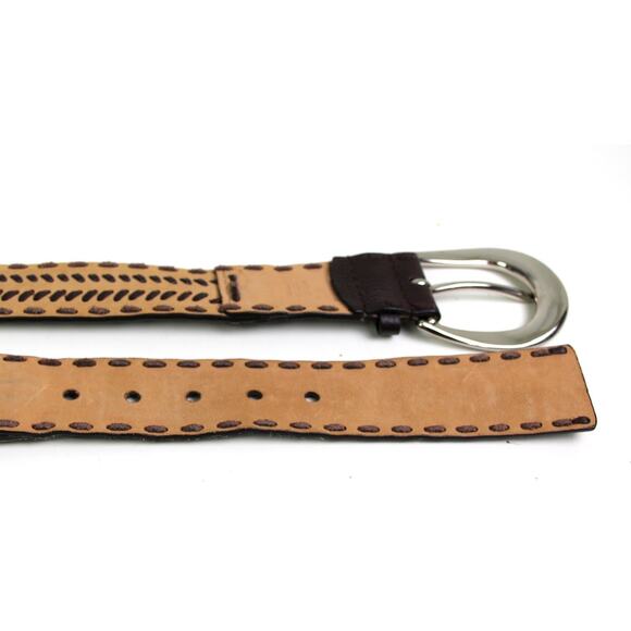 Michael Kors BROWN REAL LEATHER 1 5/8"Wd CHAIN STITCH CASUAL DRESS BELT Sz M B33 - Picture 13 of 14